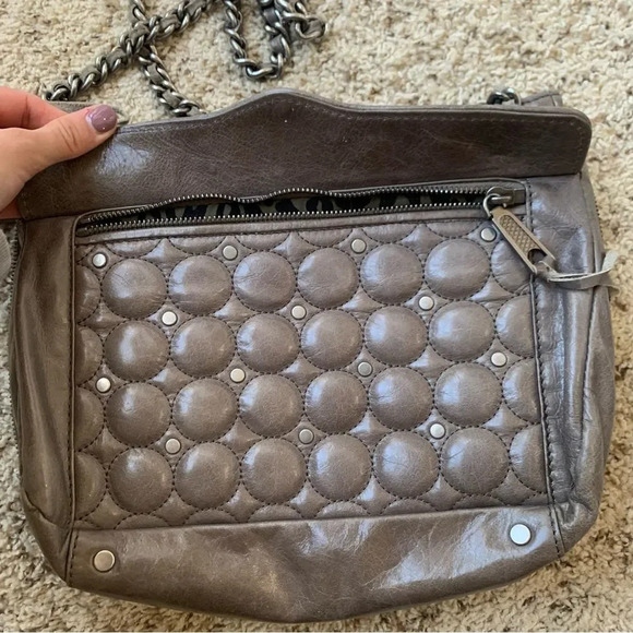 Rebecca Minkoff Grey/Taupe Leather Metal Chain Strap Tassel Detail Small Bag - Picture 11 of 11